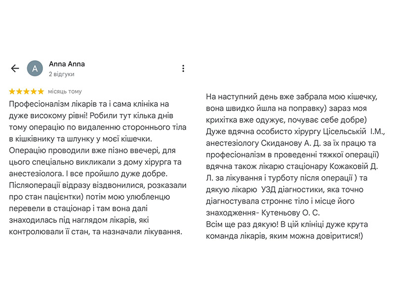 Відгук про роботу ветеринарної клініки Ексвет